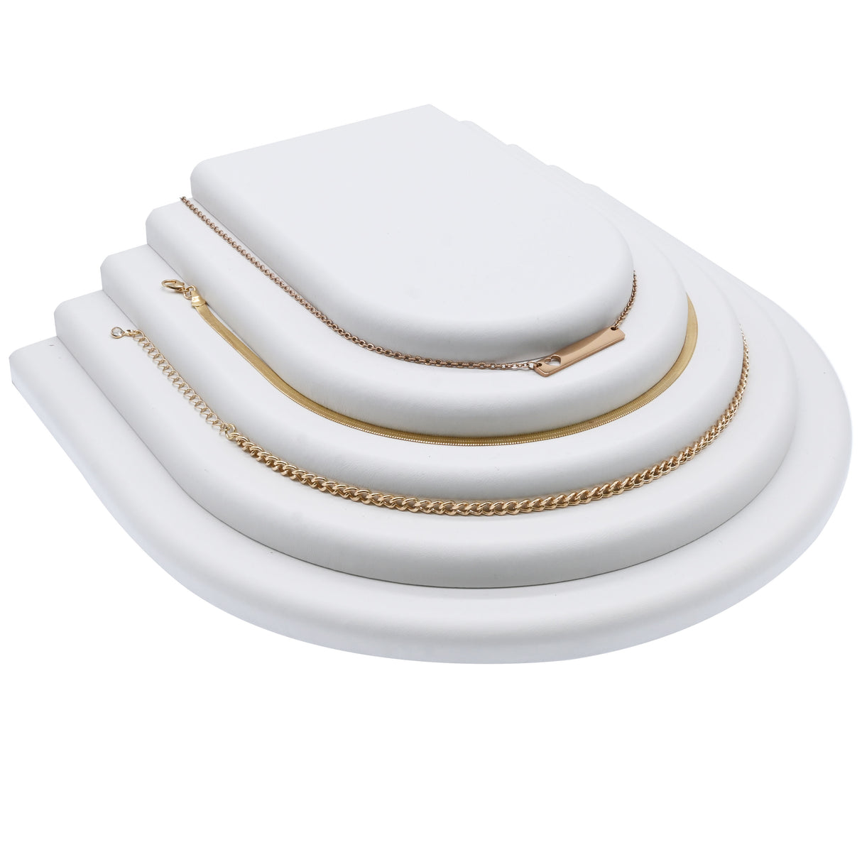 White Leatherette 4 Tier Jewelry Necklace Display