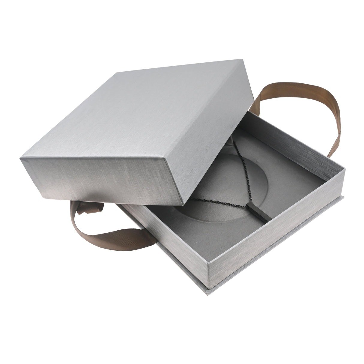 Steel Grey Leatherette Necklace Boxes with Brown Bow Ribbon - Pack of 6