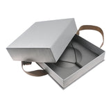 Steel Grey Leatherette Necklace Boxes with Brown Bow Ribbon - Pack of 6