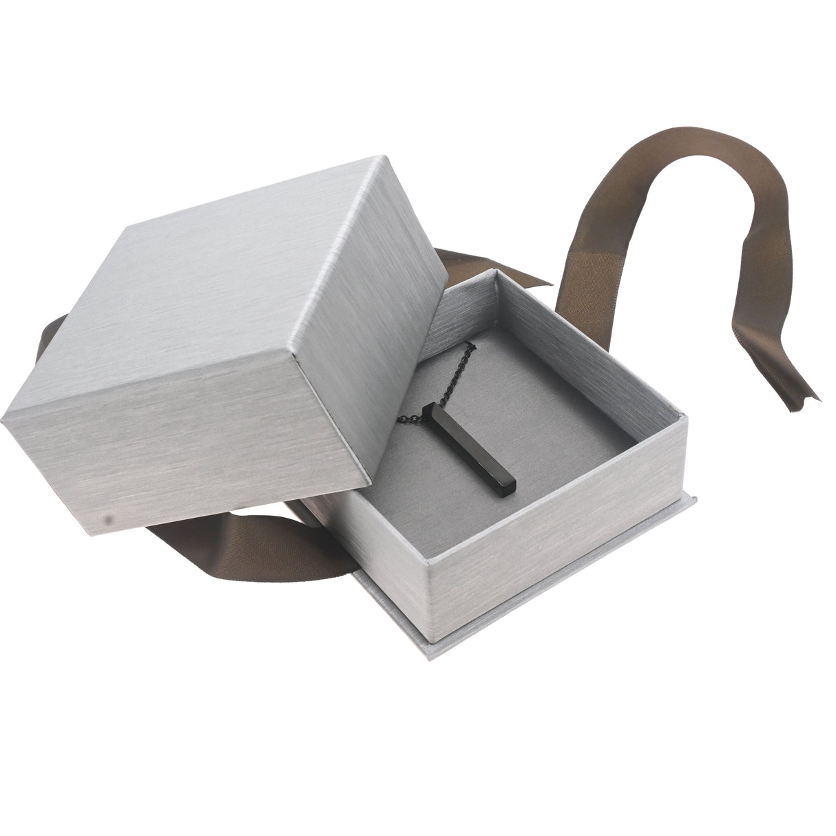 Steel Grey Leatherette Pendant Boxes with Brown Bow Ribbon - Pack of 12