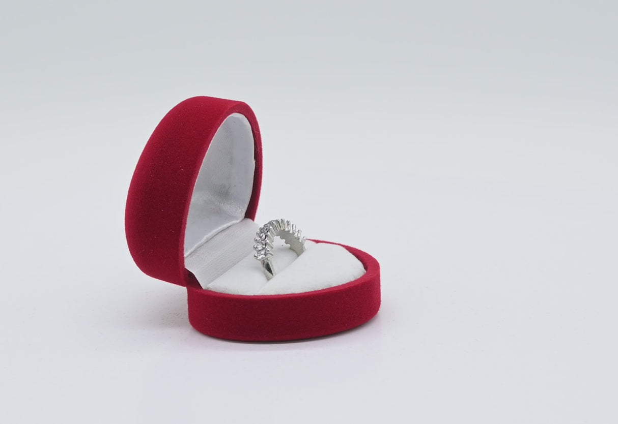 Red Flocked Velour Heart Shaped Jewelry Ring Boxes