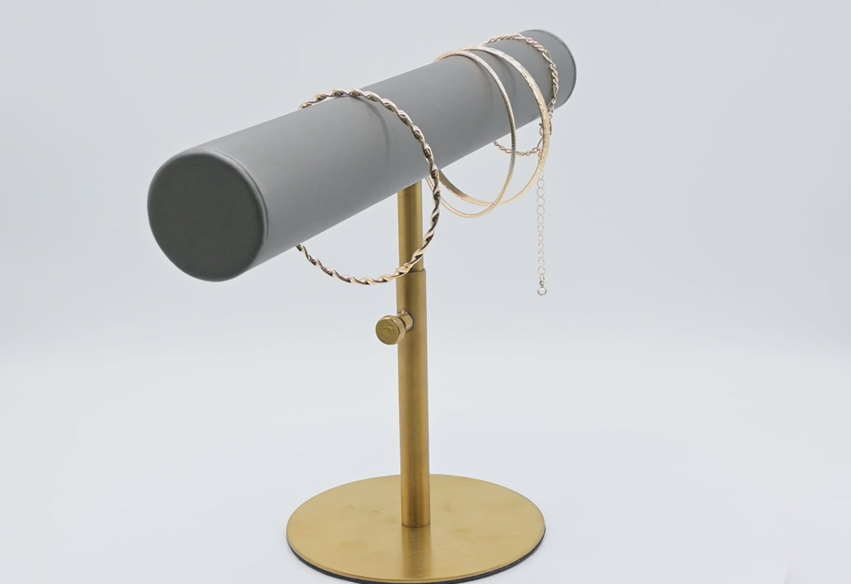 Steel Grey Leatherette Adjustable Height Jewelry Display T-Bar - 8" ~ 11" Tall