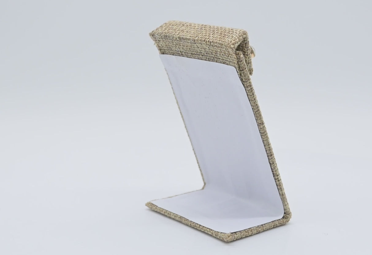Burlap Earring Display Stand with Flap - Natural Brown
