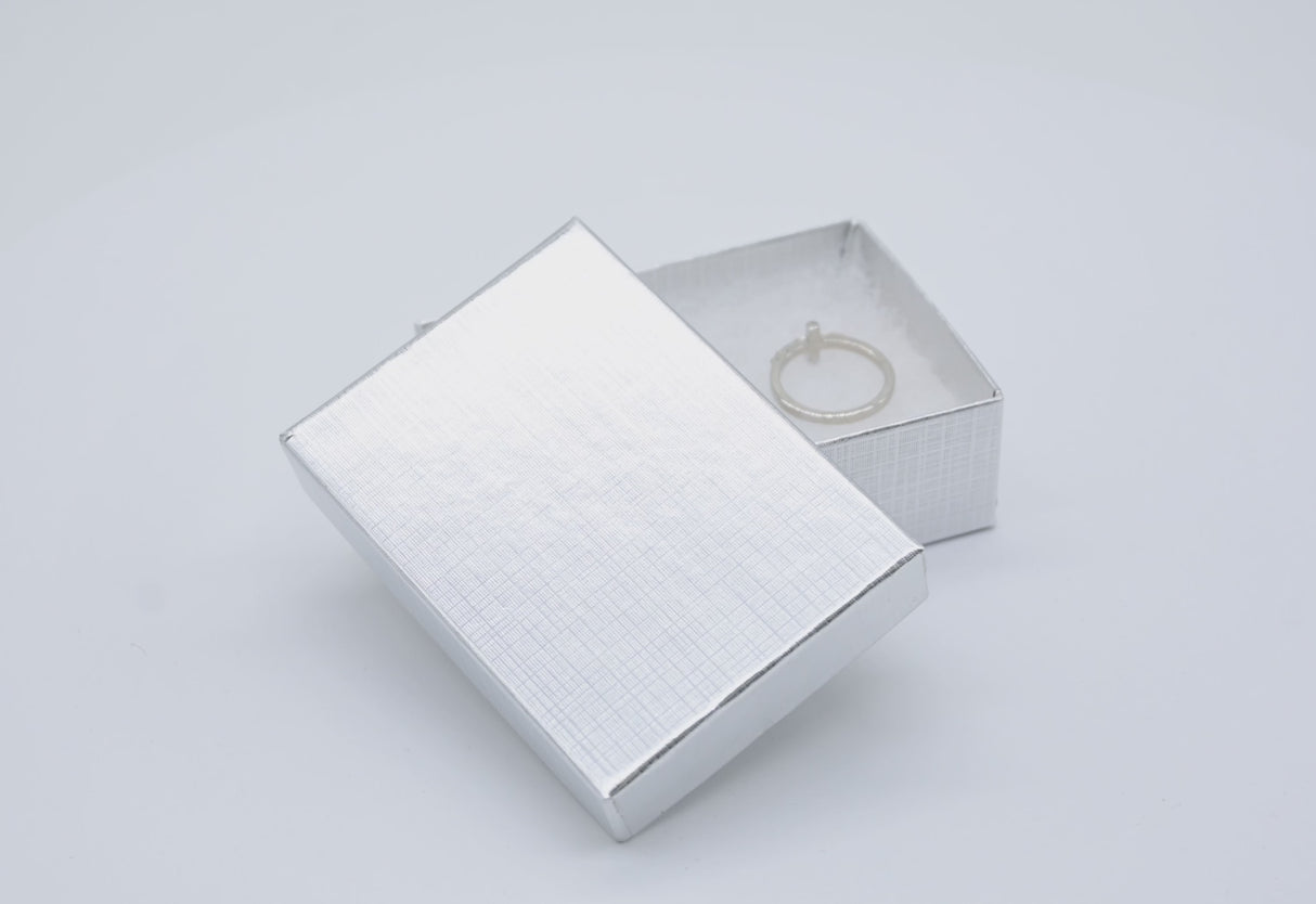 Silver Linen Pattern Paper Cotton Filled Jewelry Gift Boxes #32