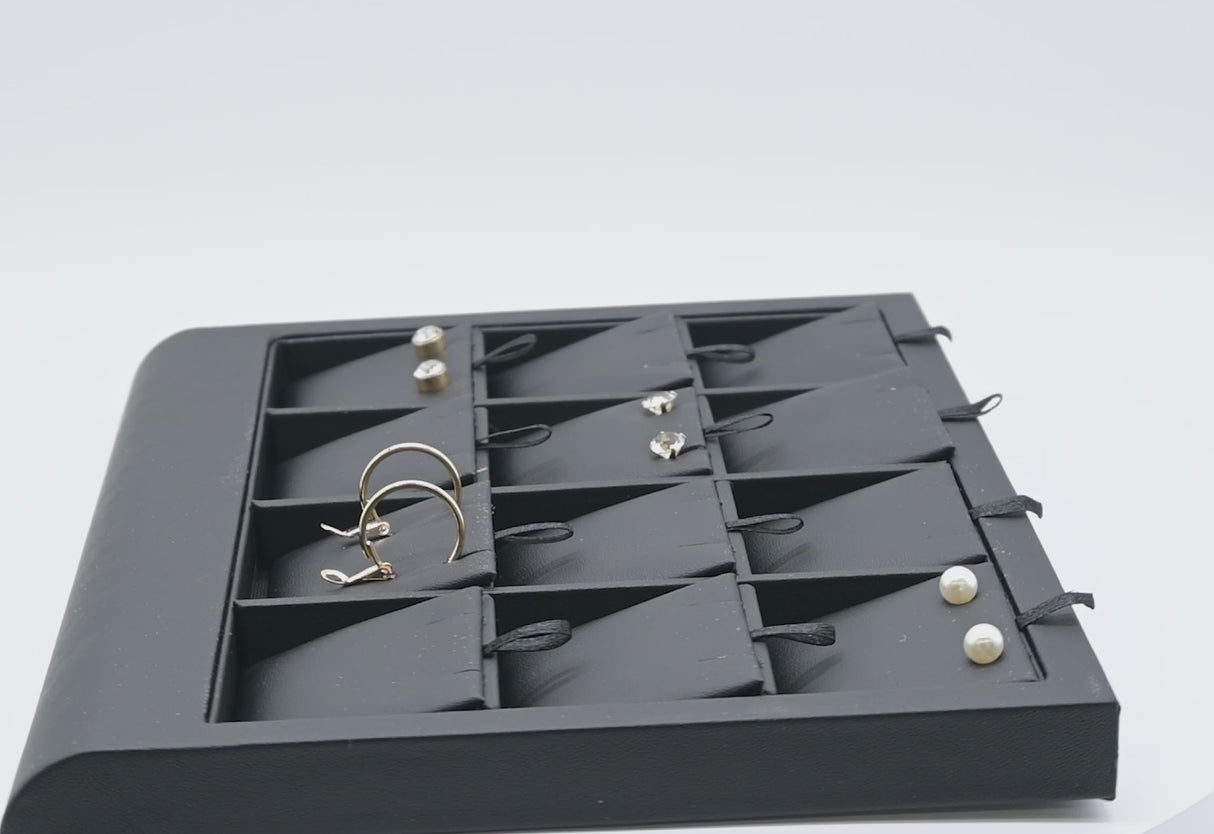 Black Leatherette Earring Pendant Display Tray - Holds 12
