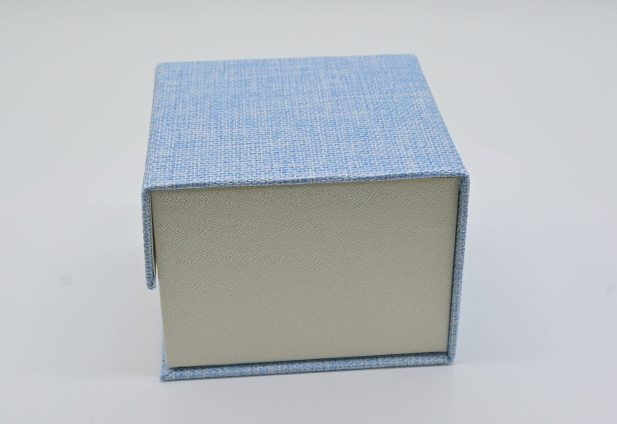 Light Blue Burlap & Faux Wood Jewelry Watch Pillow Box
