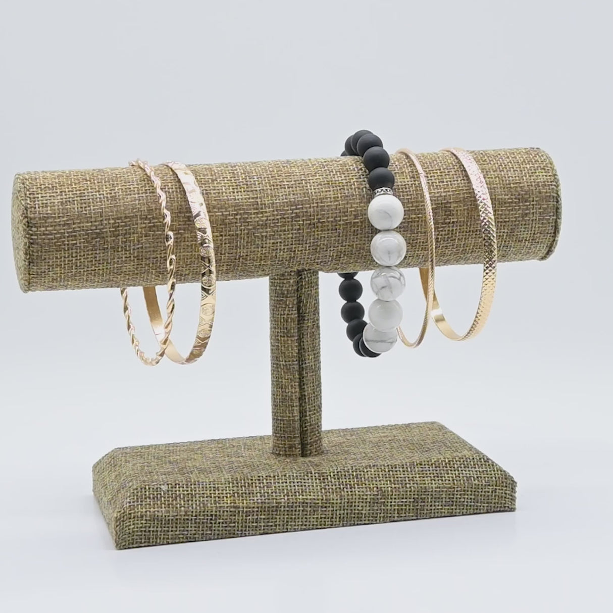 Brown Burlap Bracelet Watch T-Bar Display Stand - 5" Tall