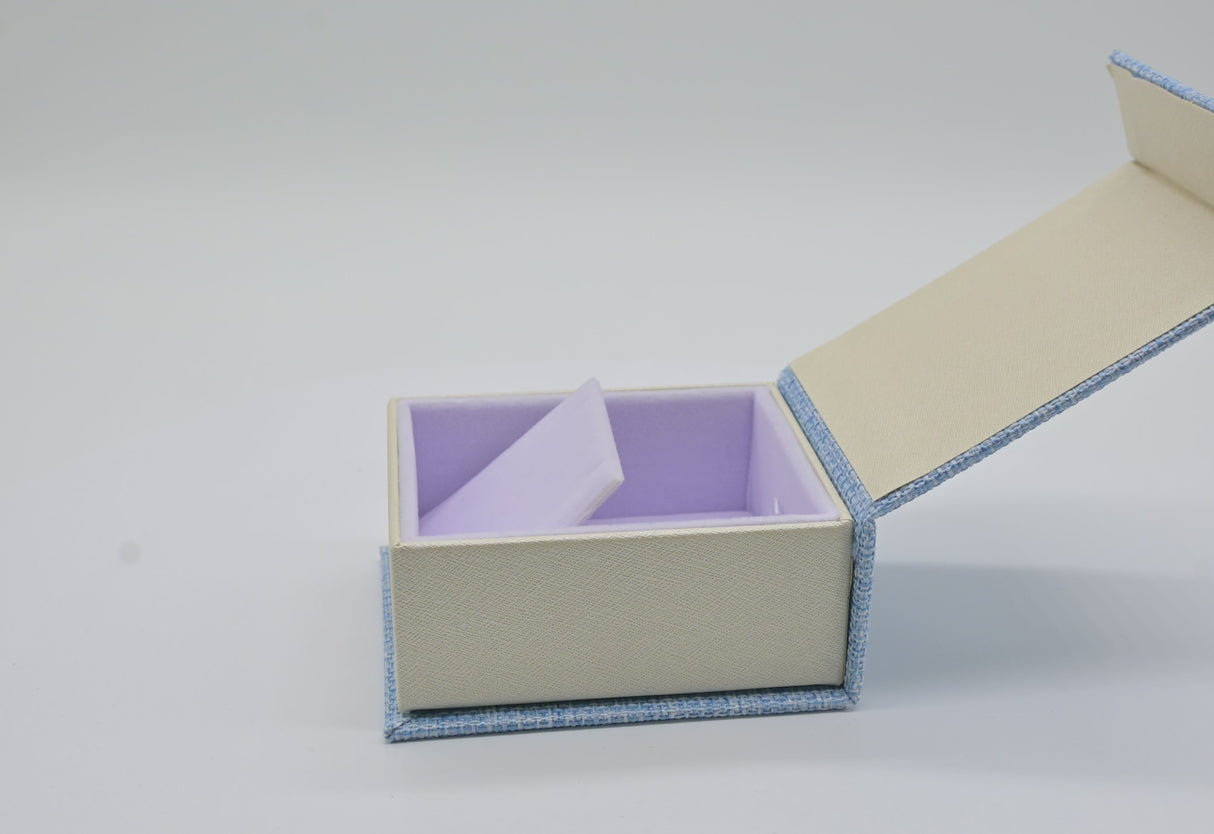 Light Blue Burlap and Faux Natural Wood Jewelry Earring or Pendant Boxes