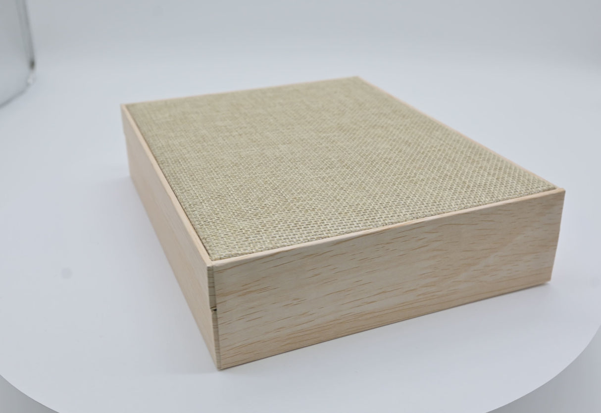 Tan Burlap and Faux Natural Wood Jewelry Necklace Boxes