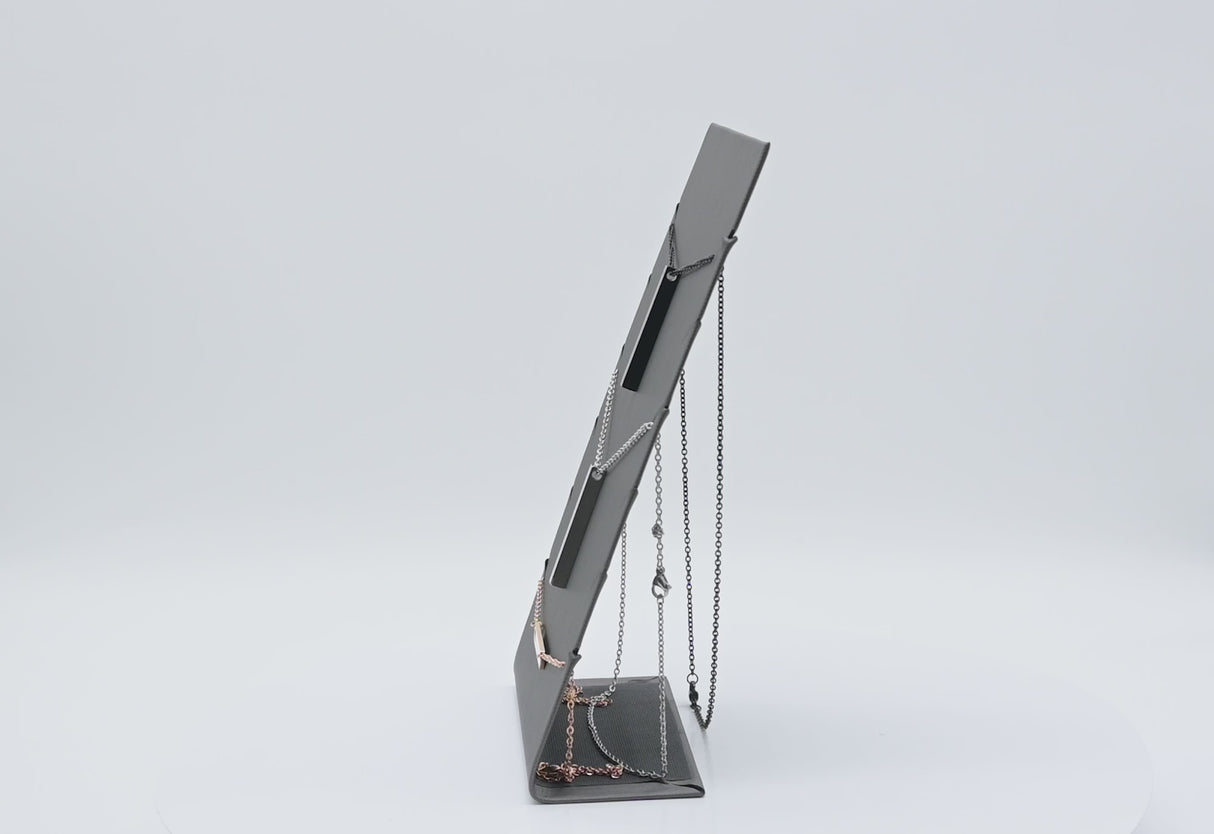 Steel Grey Leatherette Necklace Display Stand - Holds 6 Chains