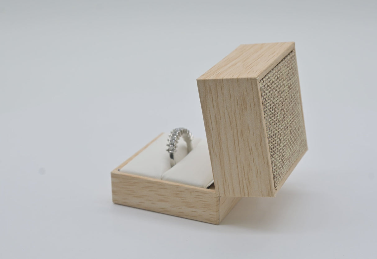 Tan Burlap Faux Natural Wood Jewelry Ring Boxes