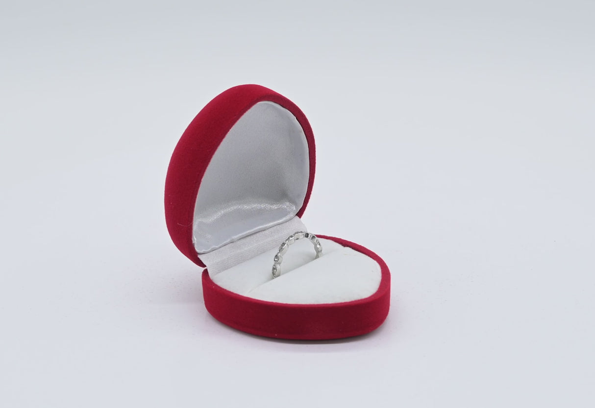 Red Flocked Velour Heart Shaped Jewelry Ring Boxes