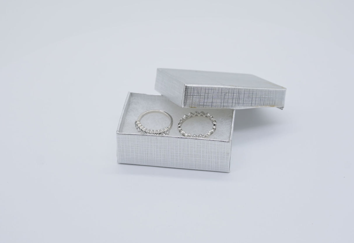 Silver Linen Pattern Paper Cotton Filled Jewelry Gift Boxes #21