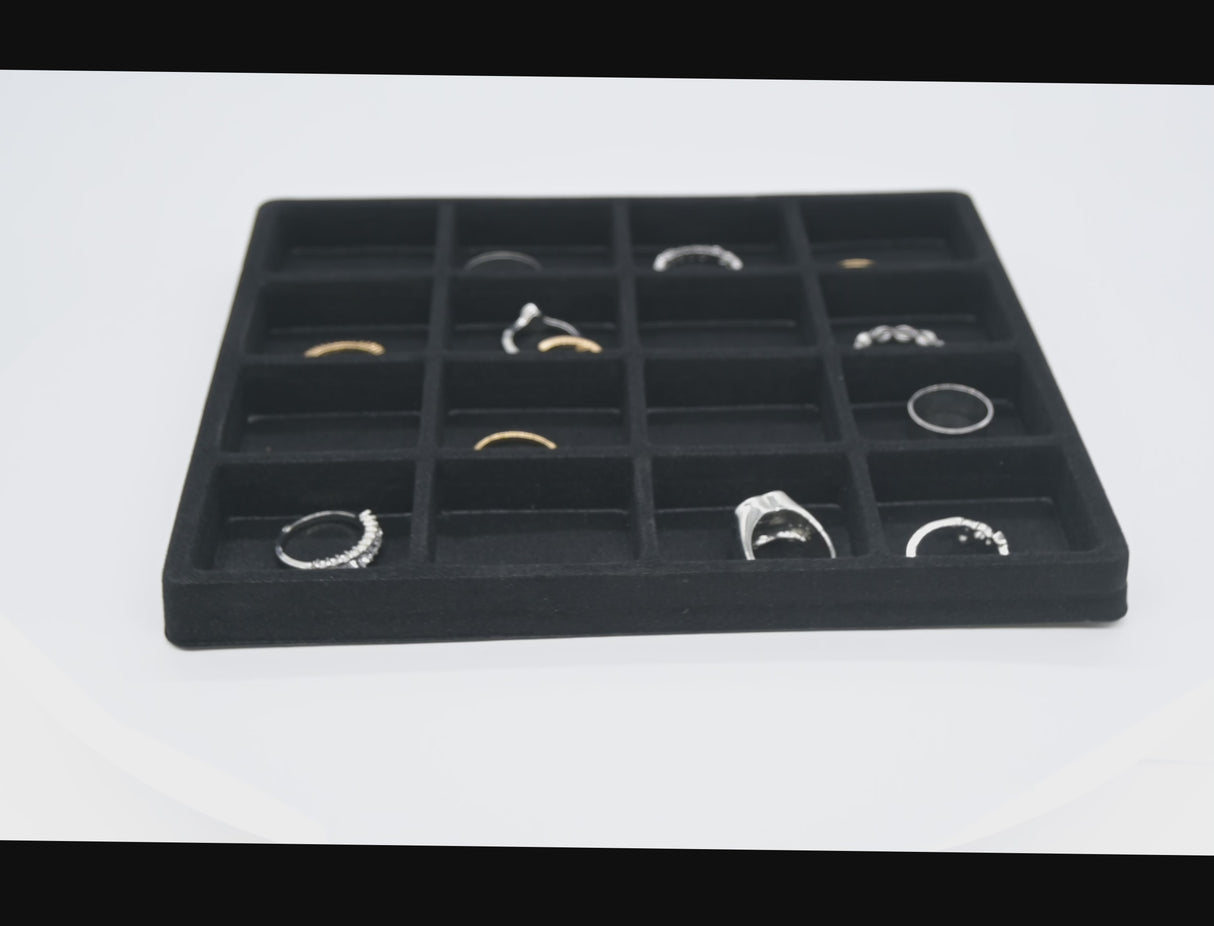 16-Compartment Black Flocked Jewelry Tray Liner - Half Size