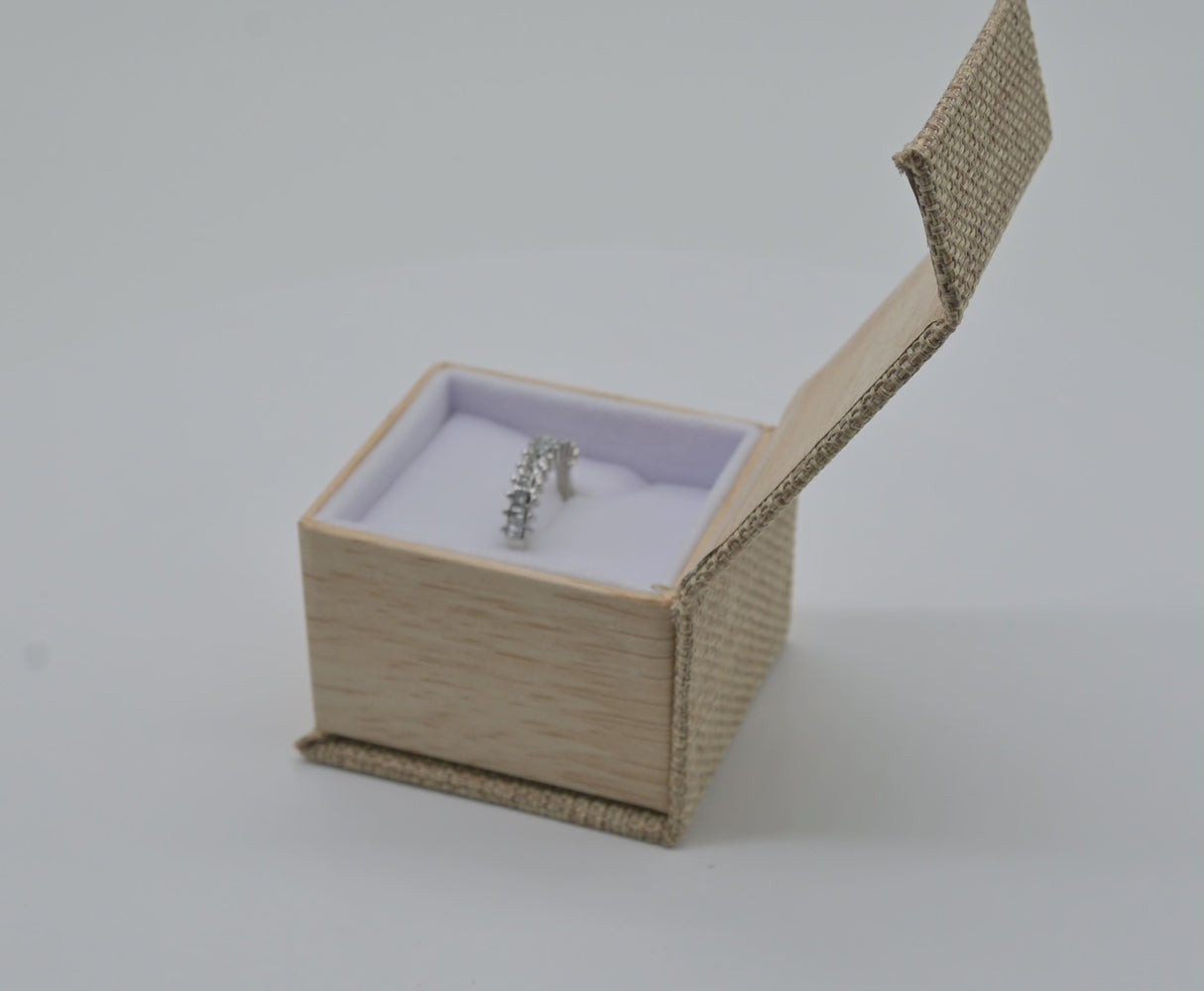 Brown Burlap and Faux Natural Wood Jewelry Ring Boxes