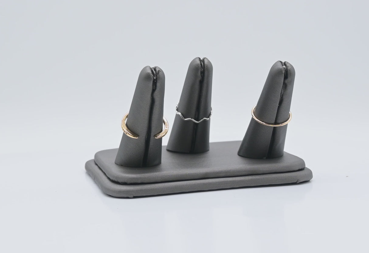 Steel Grey Leatherette 3-Finger Ring Display