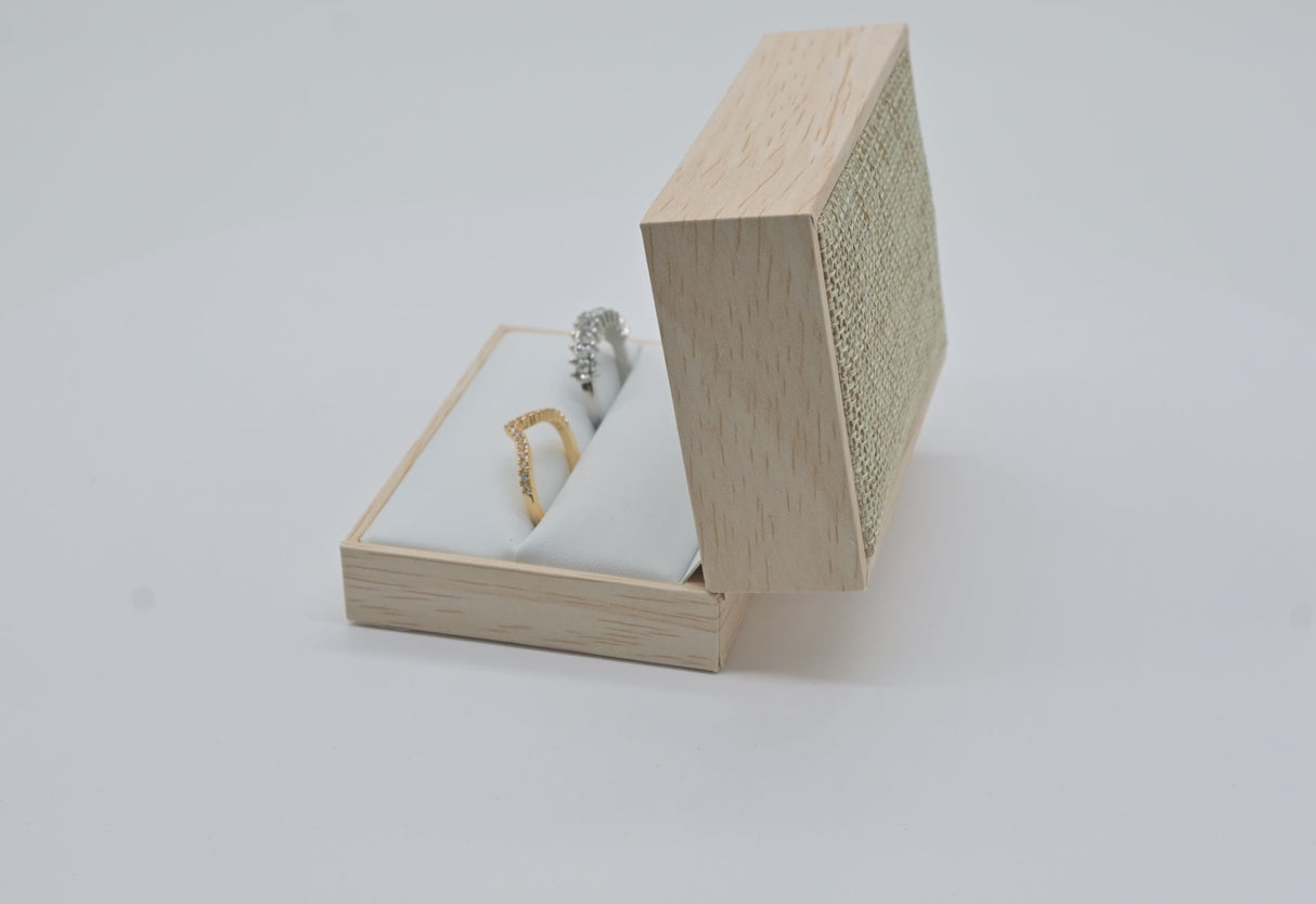 Tan Burlap and Faux Natural Wood Dual Jewelry Ring Boxes