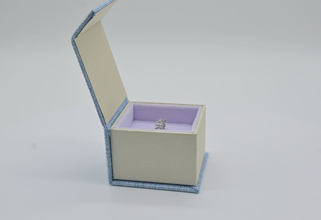 Light Blue Burlap and Faux Natural Wood Jewelry Ring Boxes