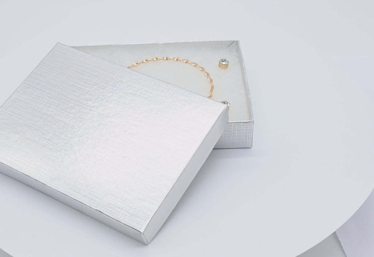 Silver Linen Pattern Paper Cotton Filled Jewelry Gift Boxes #53