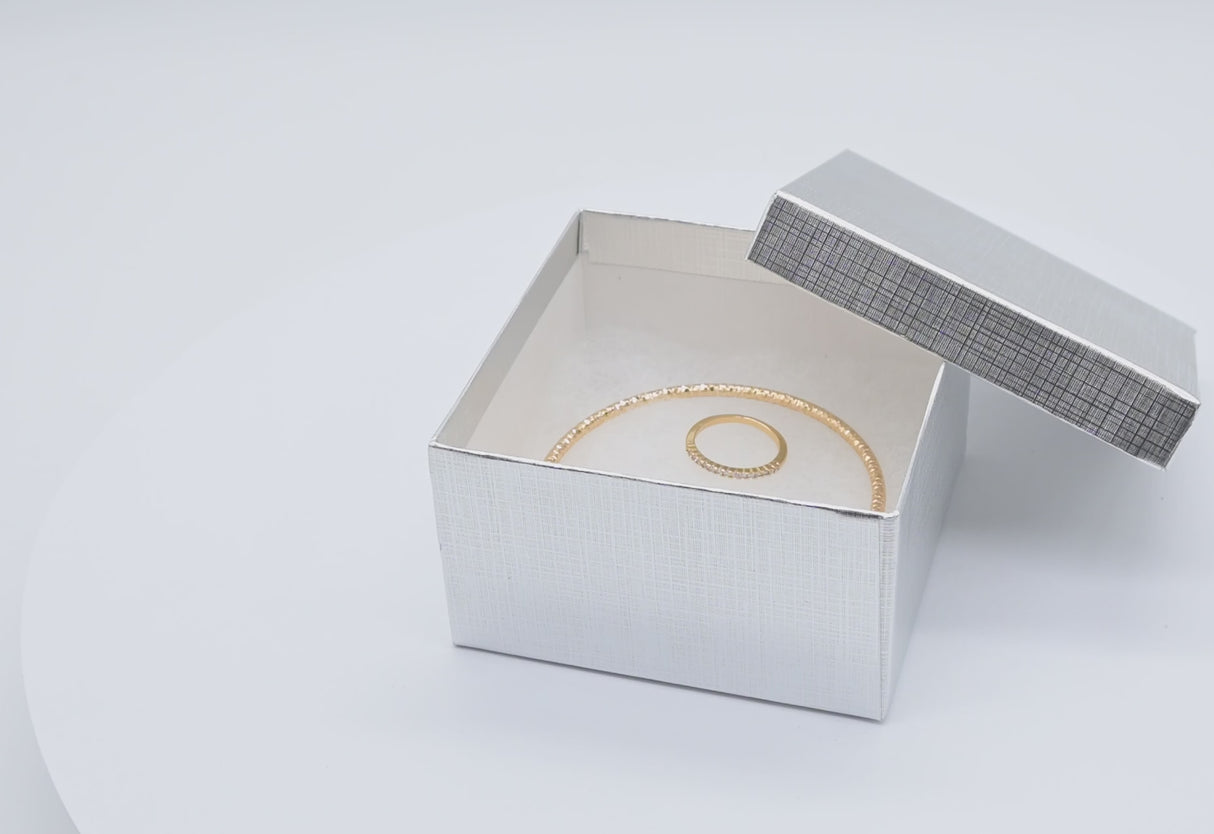 Silver Linen Pattern Paper Cotton Filled Jewelry Gift Boxes #34