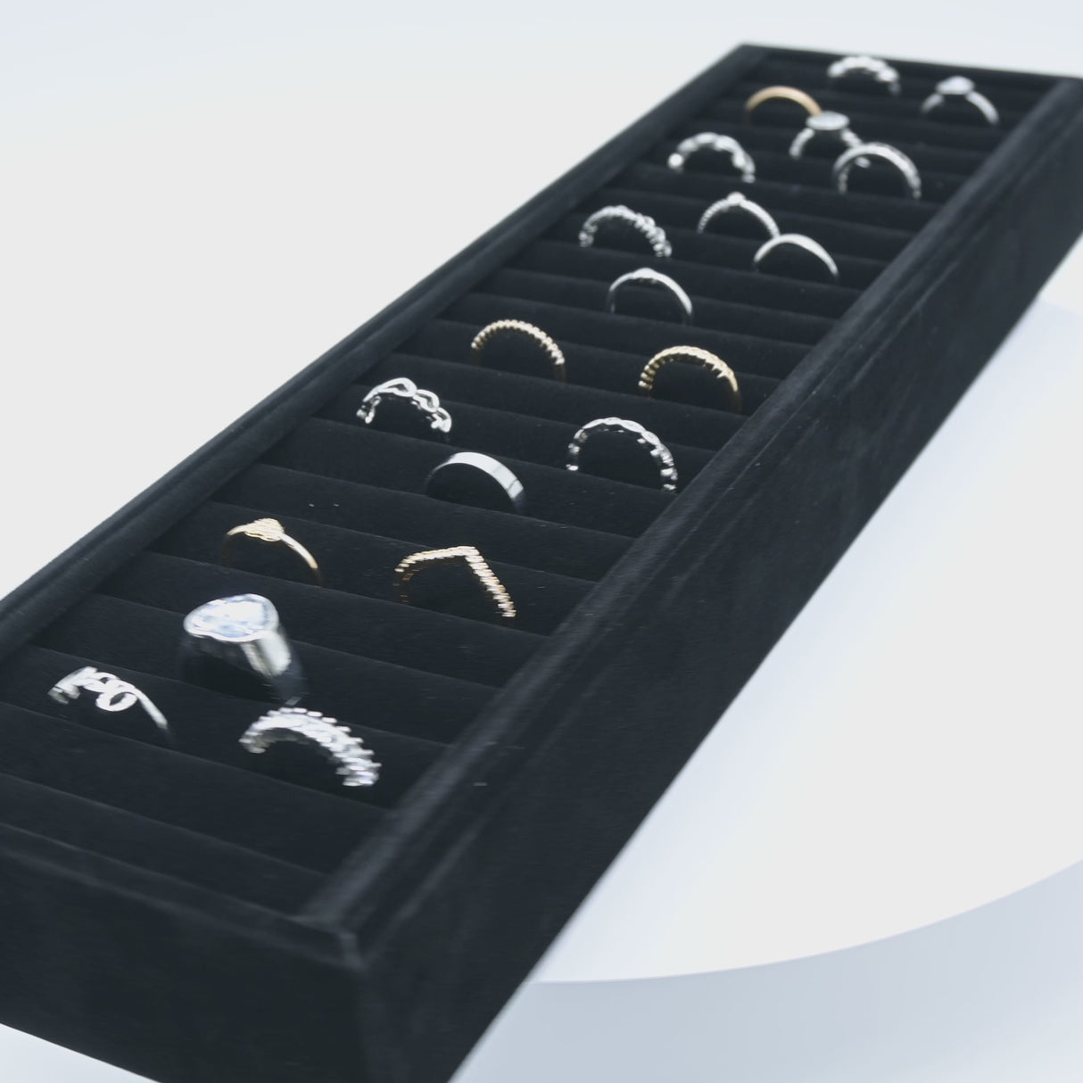Black Velvet 21-Slot Bangle Tray with Velvet Interior