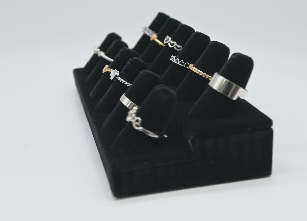 Black Velvet 12 Finger Jewelry Ring Display Stand