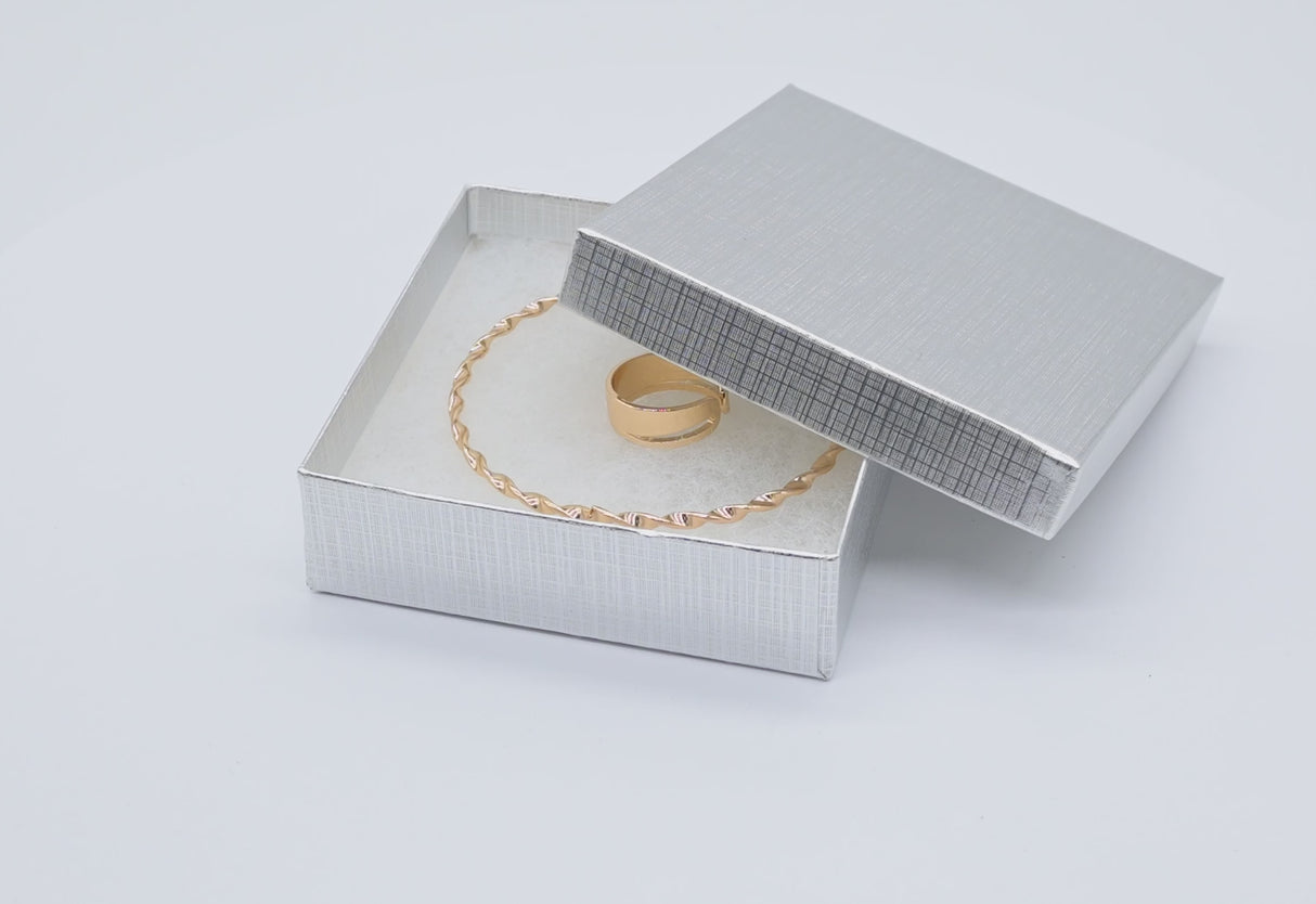 Silver Linen Pattern Paper Cotton Filled Jewelry Gift Boxes #33