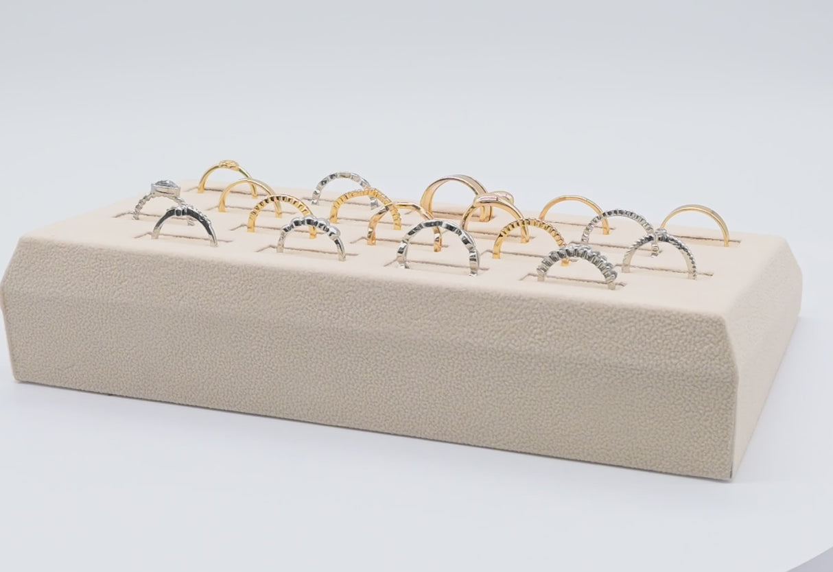 Beige Faux Suede Jewelry Ring Display Tray, Holds 18 Rings