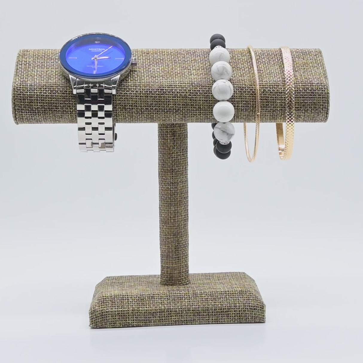 Brown Burlap Bracelet Oval T-Bar Display Stand - 6.25" Tall