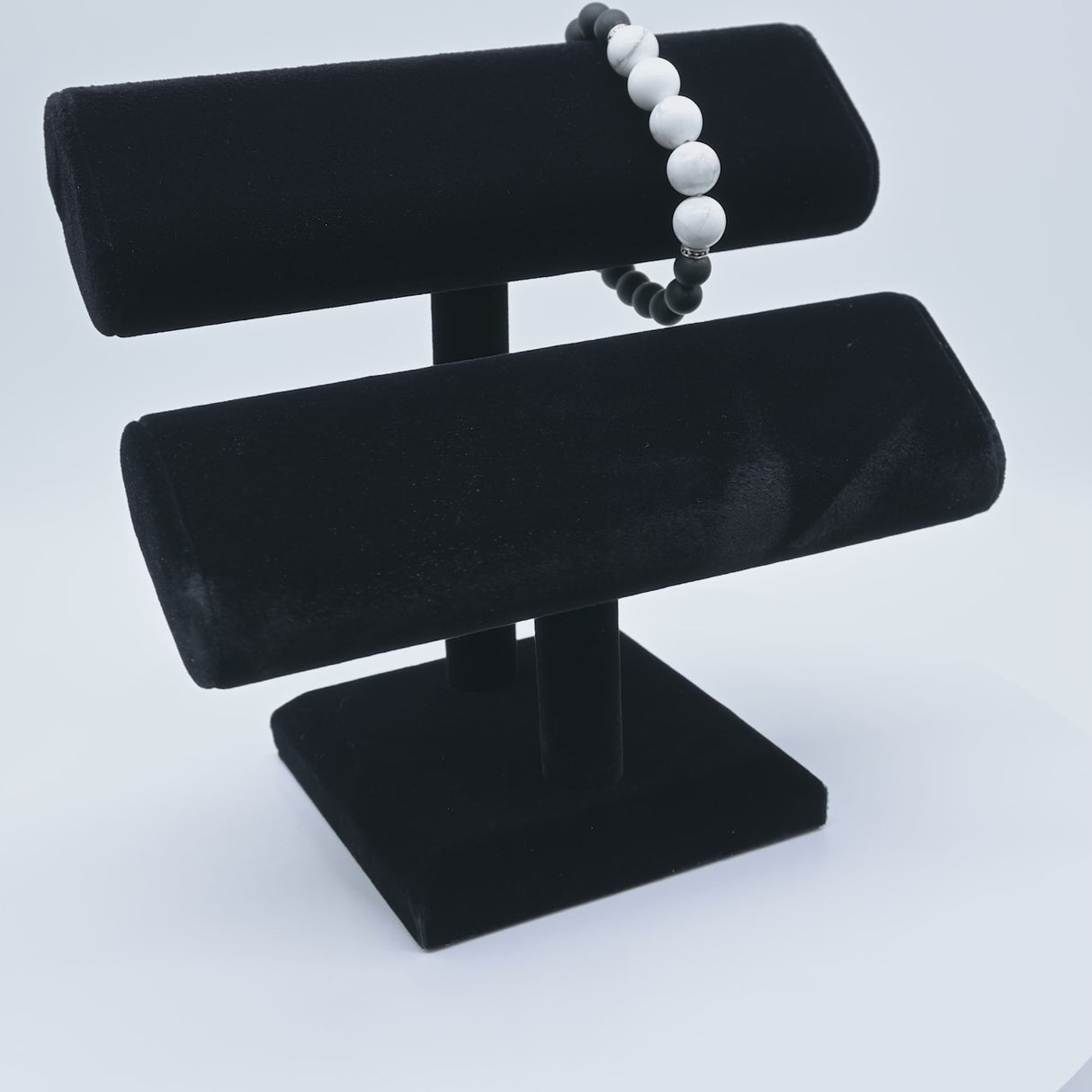Black Velvet 2 Tier Jewelry Bracelet / Watch Oval T Bar Stand