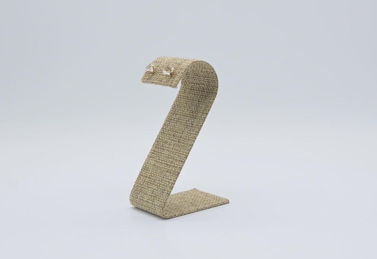 Burlap Curved Earring Stand - S-Shape Display, Brown, 3.25" Tall