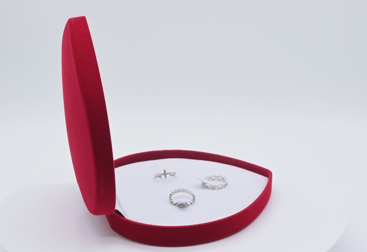 Red Flocked Velour Jewelry Necklace, Earring, and Ring Combination Boxes