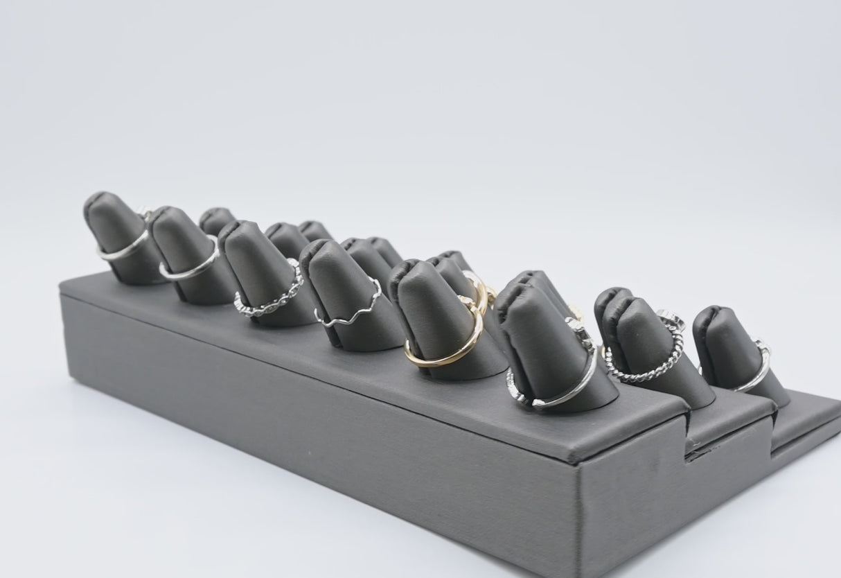Steel Grey Leatherette 18-Finger Ring Display