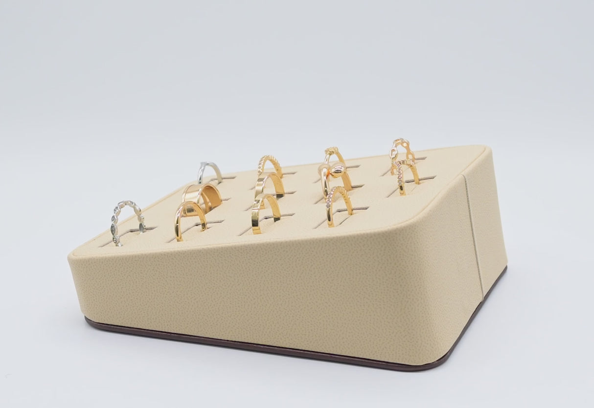 12 Slot Beige & Brown Leatherette Jewelry Ring Display Holder