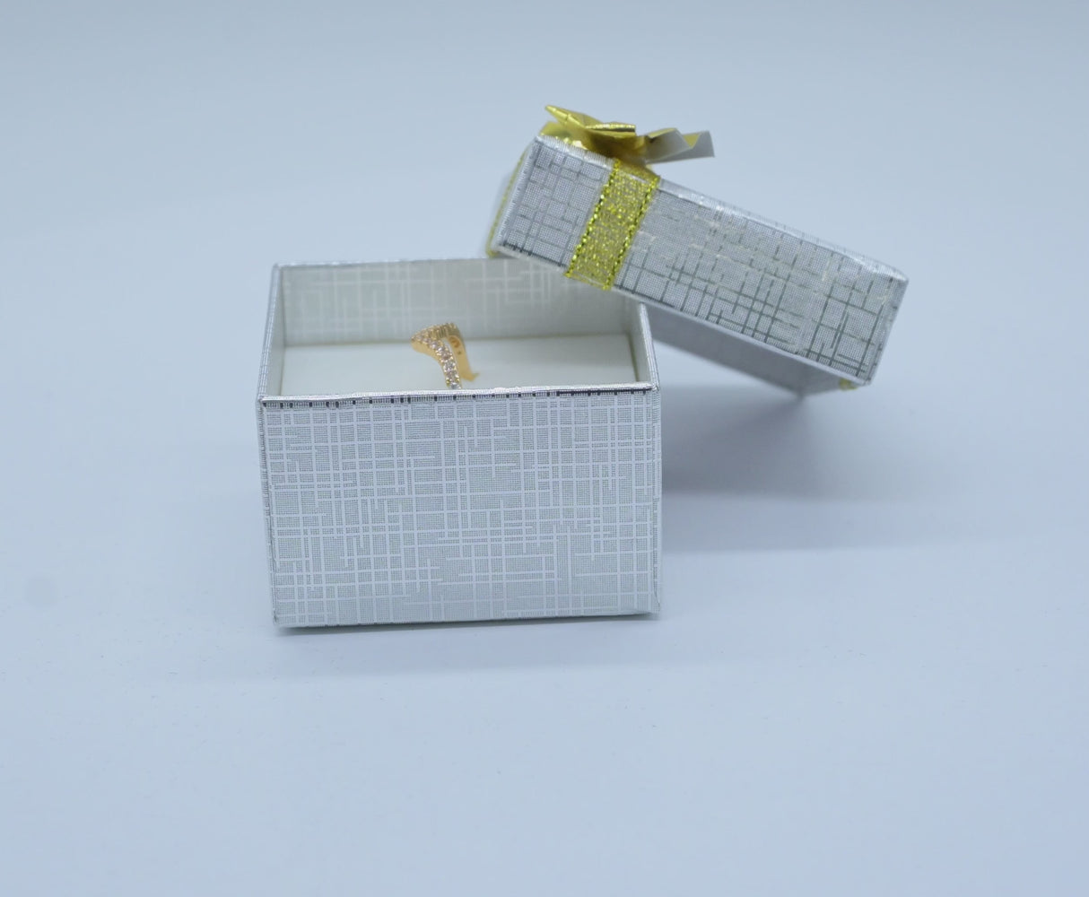 Silver Linen Bow Tie Jewelry Ring Gift Packaging Boxes