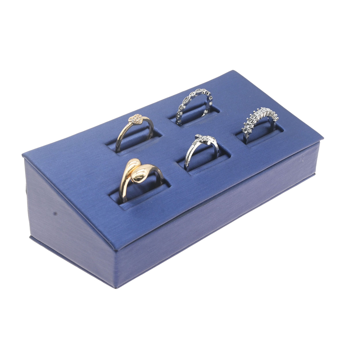 Blue Leatherette Reversible Ring Display - 3 or 5 Slots