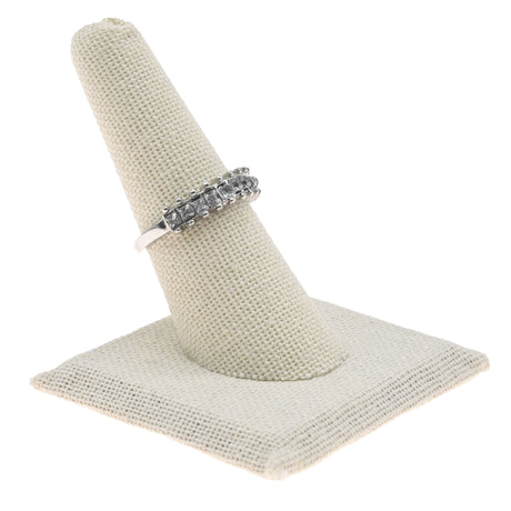 Beige Linen Square Base Single Finger Jewelry Ring Display