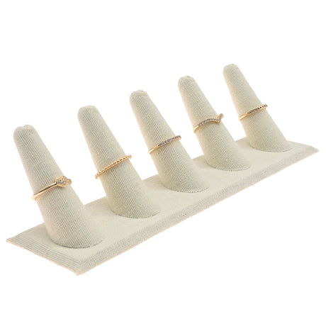 Beige Linen 5 Finger Jewelry Ring Display