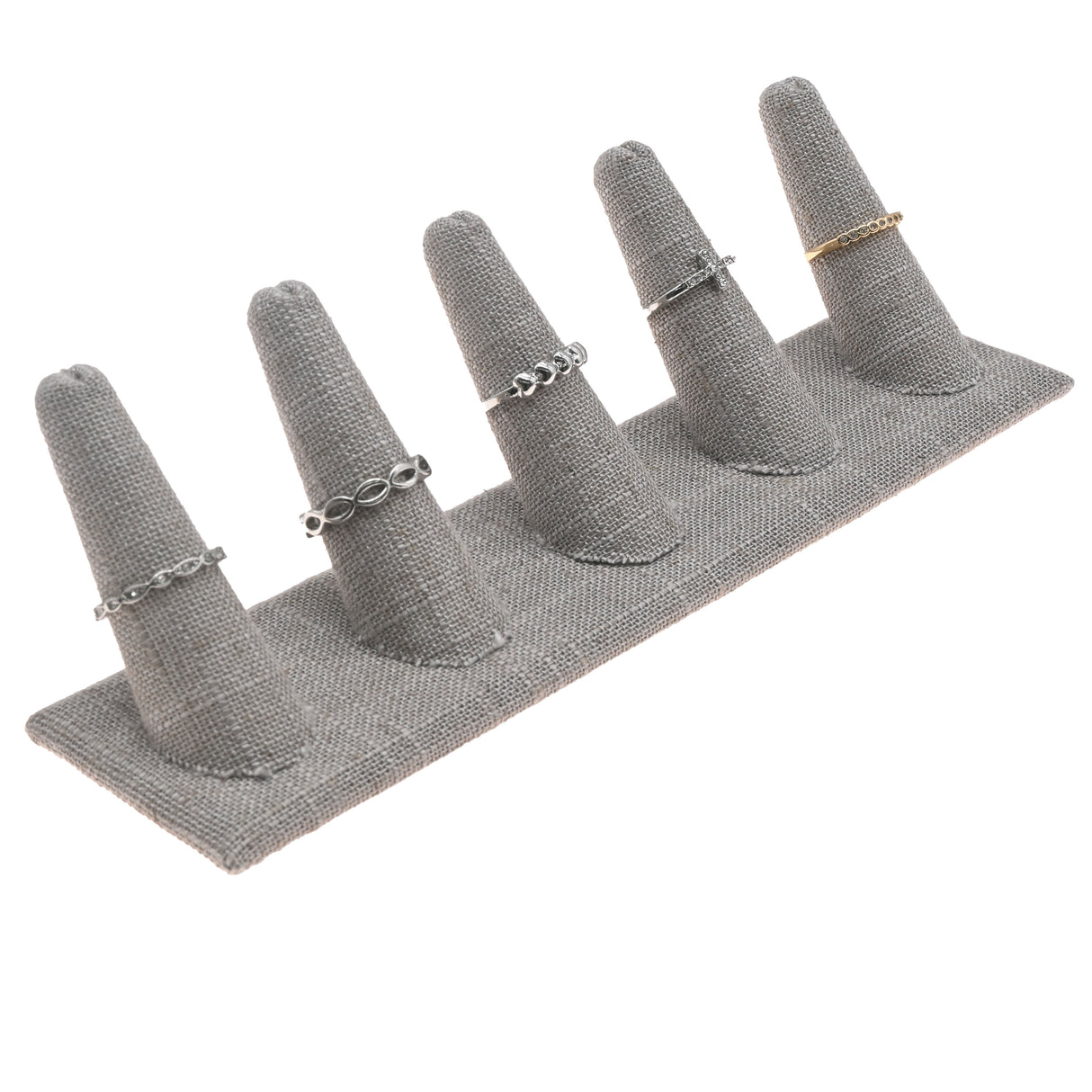 Grey Linen 5 Finger Jewelry Ring Display