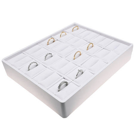 20-Ring White Leatherette Stackable Ring Display Tray