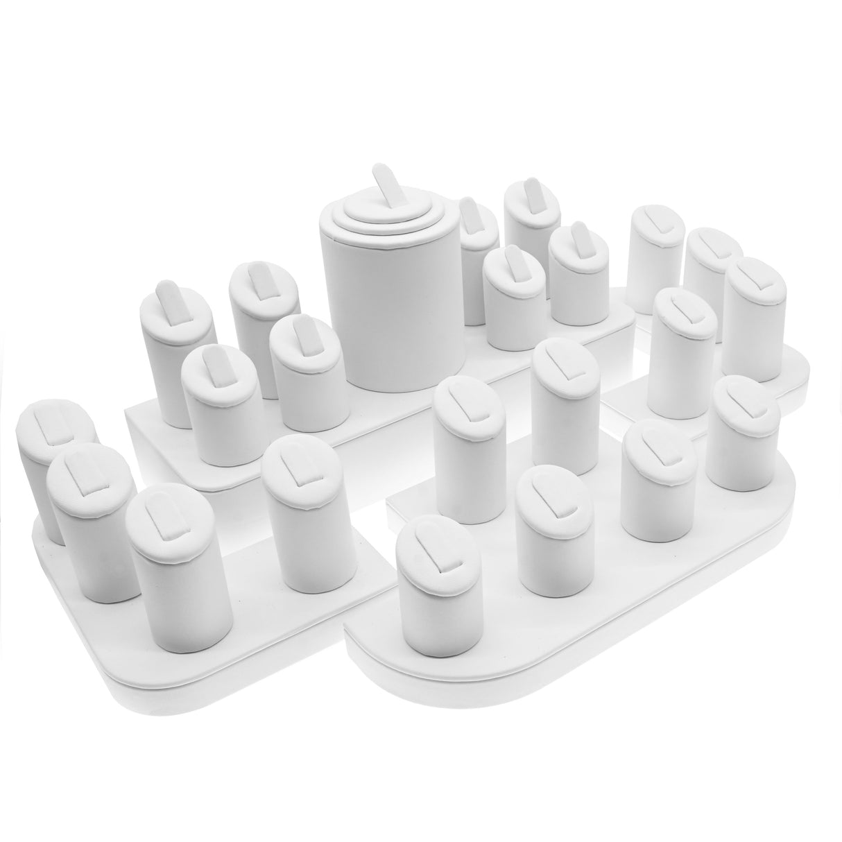 White Leatherette Ring Display Set - Holds 23 Rings