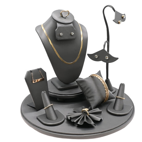 9-Piece Steel Grey Leatherette Jewelry Display Set
