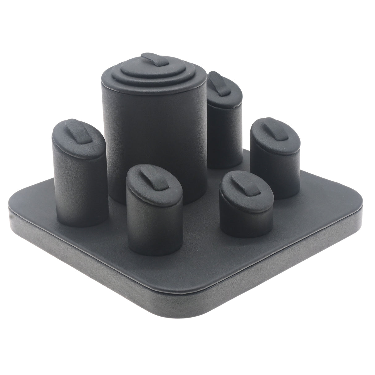 Black Leatherette Jewelry Ring Display, Holds 6 Rings