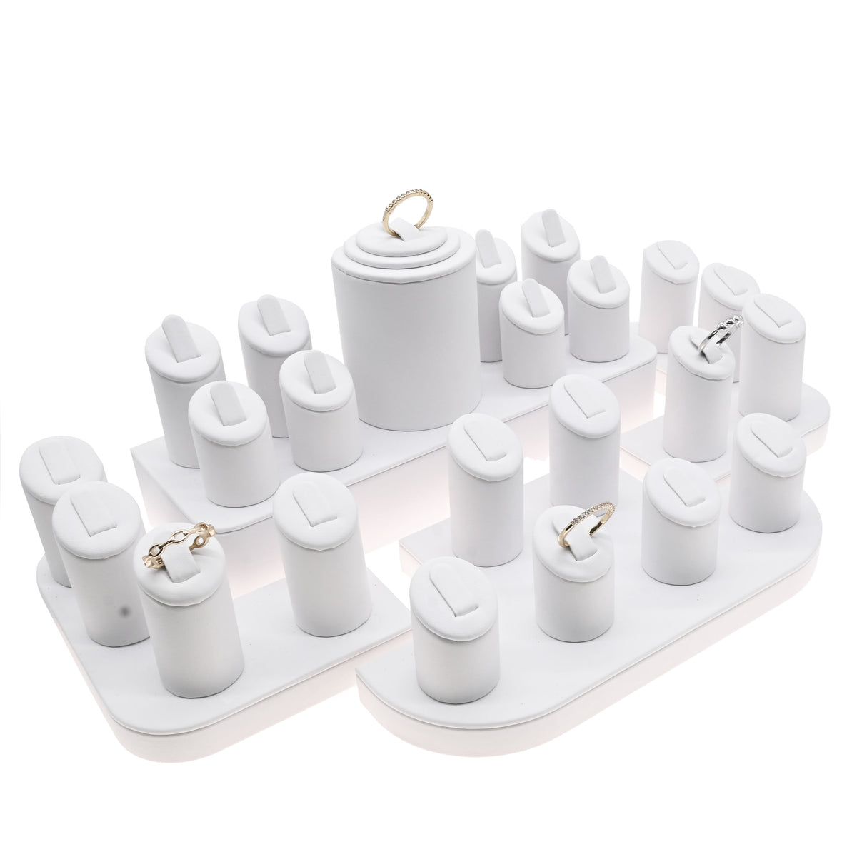 White Leatherette Ring Display Set - Holds 23 Rings