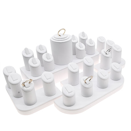 White Leatherette Ring Display Set - Holds 23 Rings