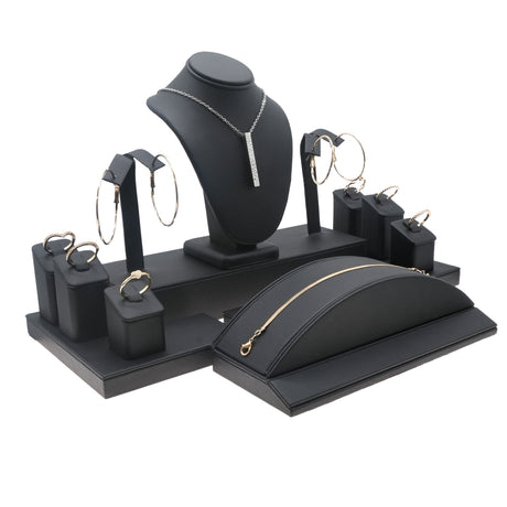 10-Piece Black Leatherette Jewelry Display Set