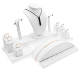 White Leatherette Jewelry Showcase Display Set – 10 Piece