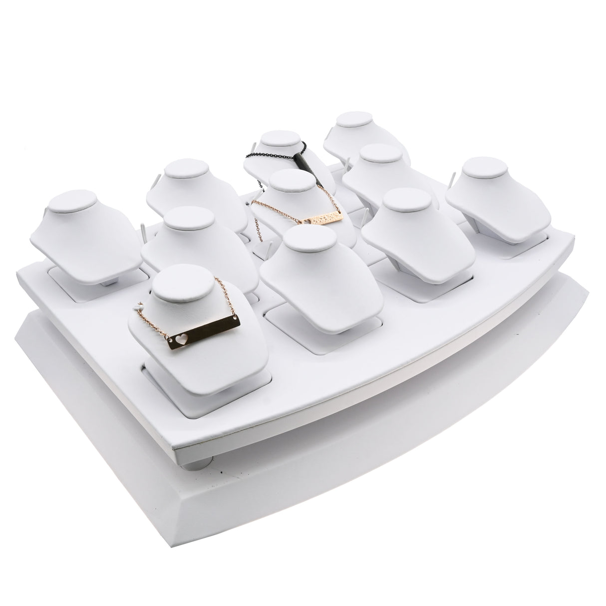 White Leatherette Mini Pendant Bust Display Set, Holds 11 Pendants