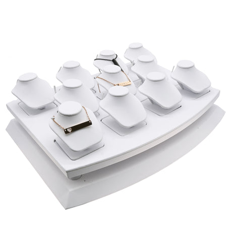 White Leatherette Mini Pendant Bust Display Set, Holds 11 Pendants