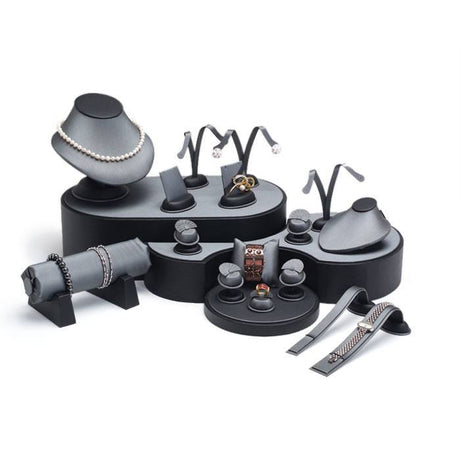 Steel Grey Leatherette 20 Piece Jewelry Display Set 